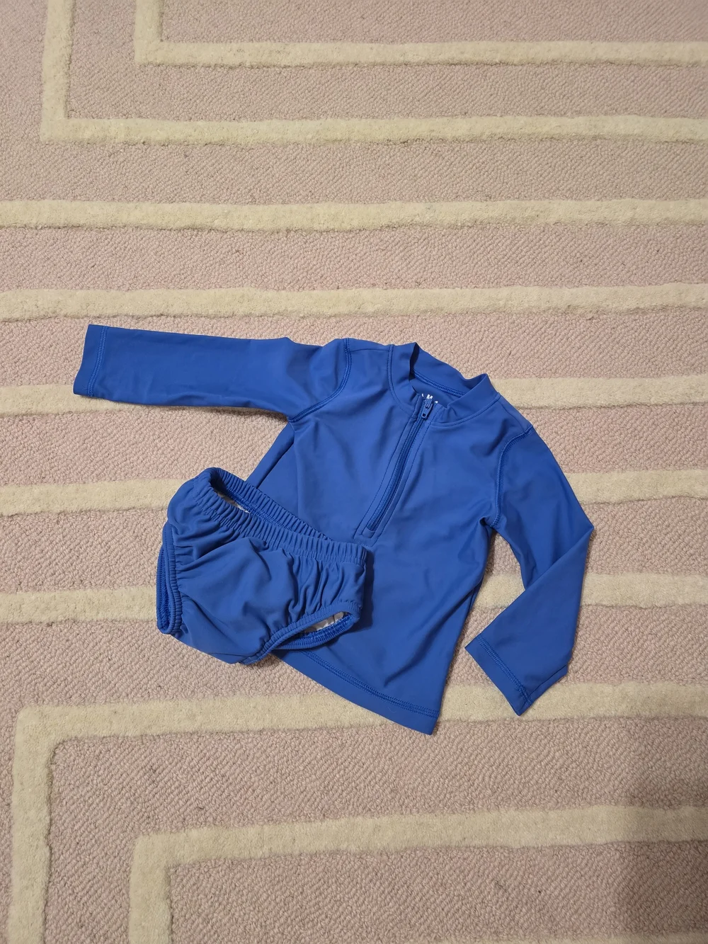 Primary Kids Baby Toddler Blue Long Sleeve Rash Guard Swim Set, 6-12 Months